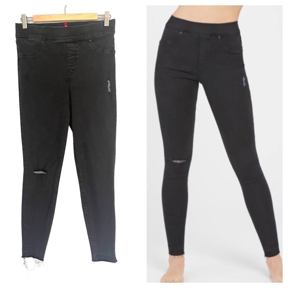 SPANX Vintage Black Distressed Ankle Skinny Pullon Leggings Elastic Waist - Picture 15 of 15